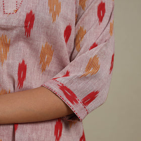 Pink - cotton short pochampally ikat kurta with embroidery