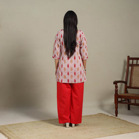 Pink - cotton short pochampally ikat kurta with embroidery