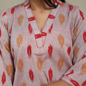 Pink - cotton short pochampally ikat kurta with embroidery