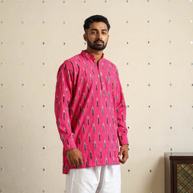  Pink Cotton Short Pochampally Ikat Kurta for Men