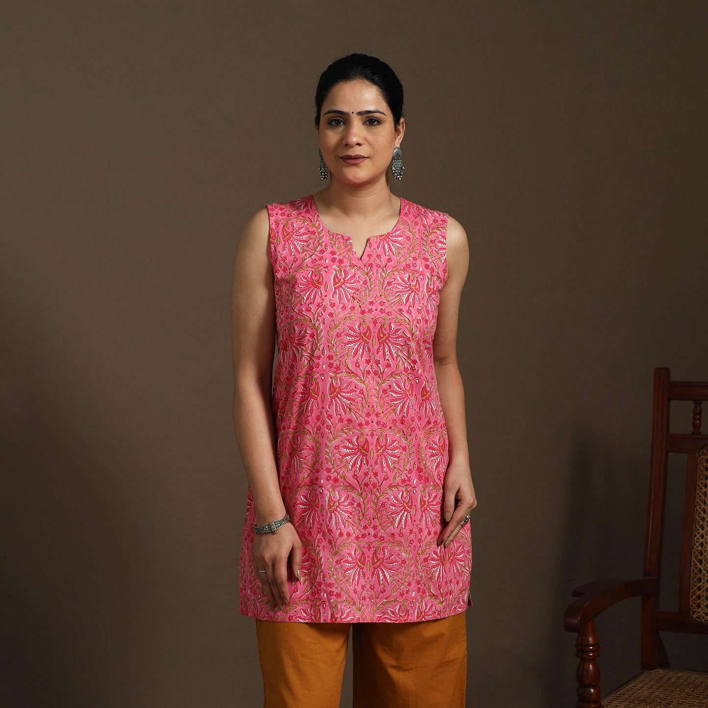 Pink - cotton short sanganeri kurta 10 - handcrafted