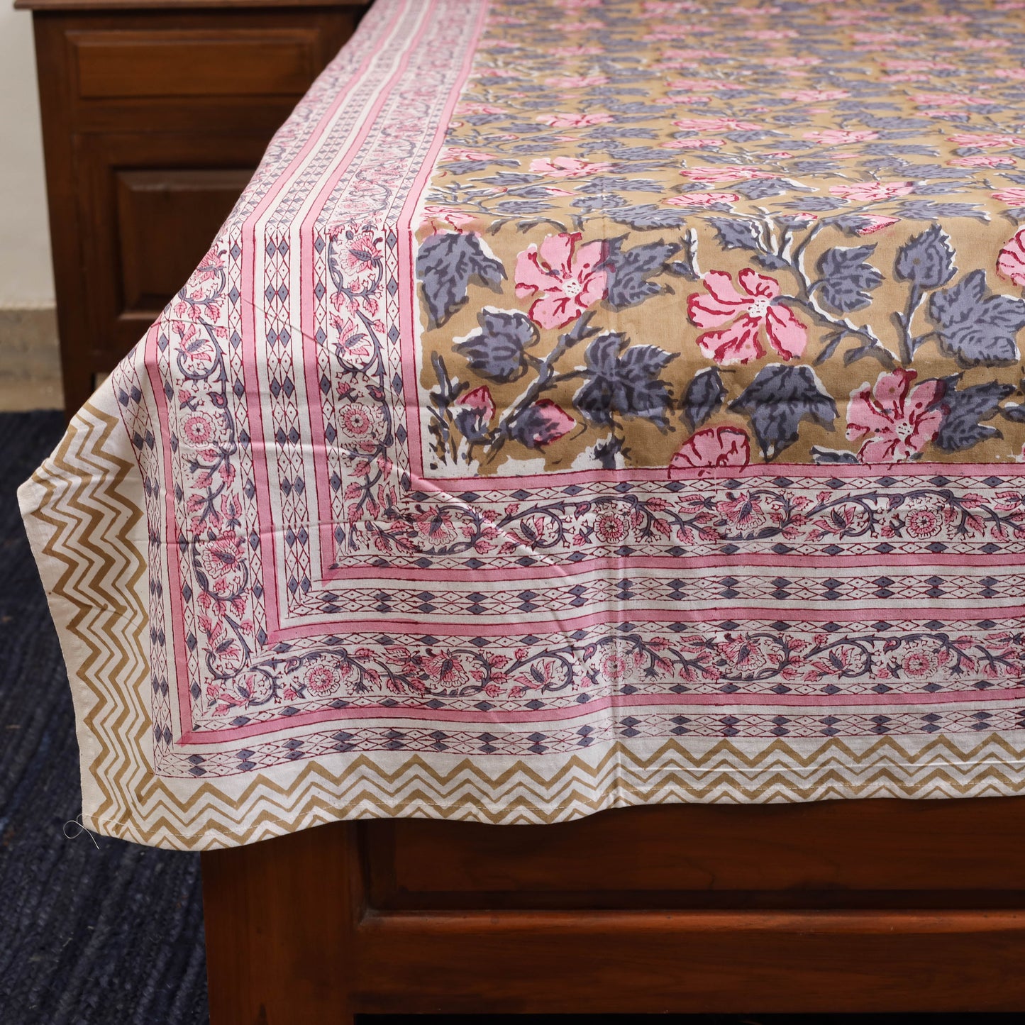 Pink - cotton single sanganeri bed sheet (90 x 60 in) 42