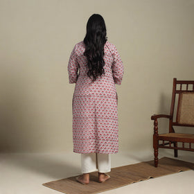 Pink Block Print Cotton Straight Sanganeri Kurta