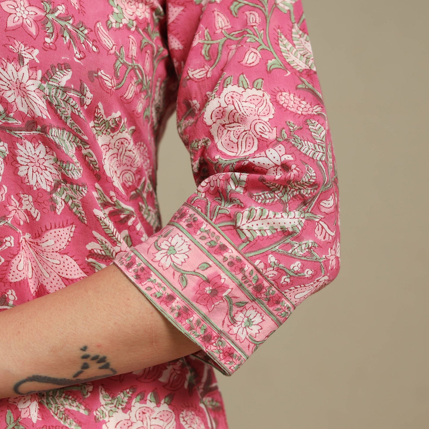 Pink - cotton straight sanganeri kurta 06 - handcrafted