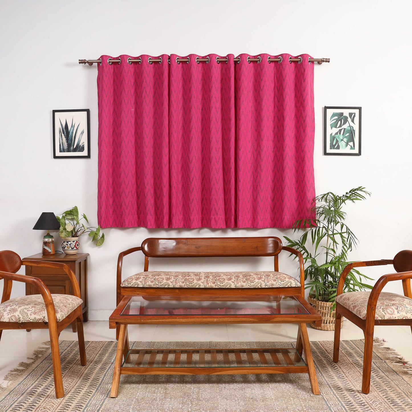 Pink - cotton window pochampally ikat curtain (5 x 3 feet)
