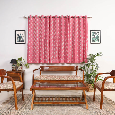 Pink - cotton window pochampally ikat curtain (5 x 3 feet)