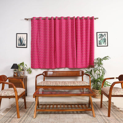Pink - cotton window pochampally ikat curtain (5 x 3 feet)
