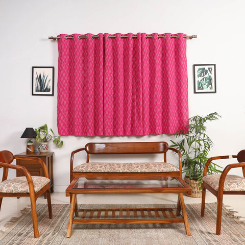 Pink - cotton window pochampally ikat curtain (5 x 3 feet)