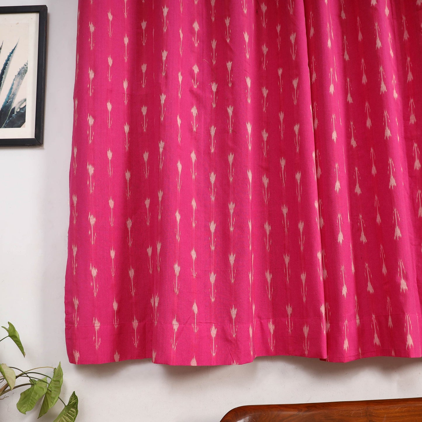 Pink - cotton window pochampally ikat curtain (5 x 3 feet)