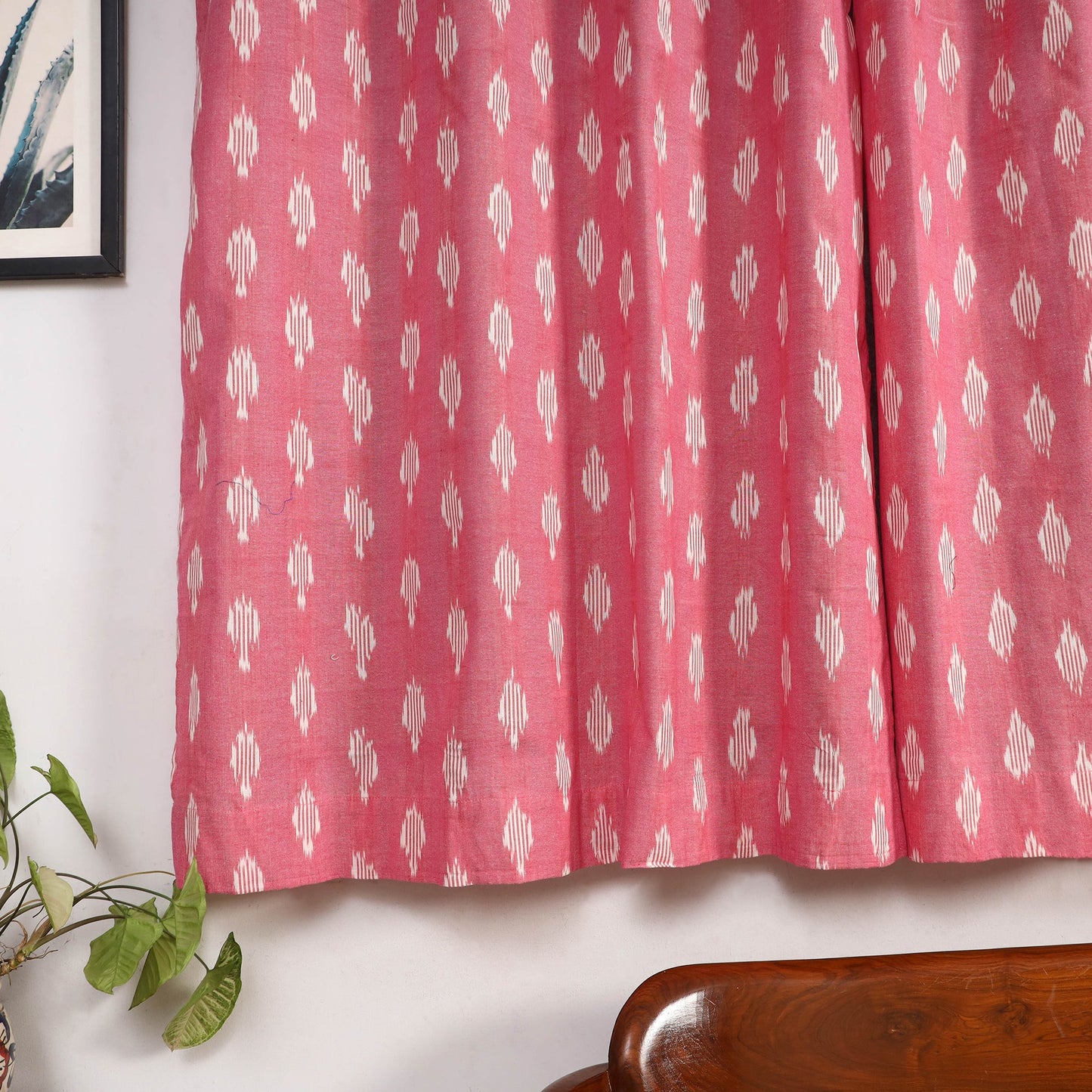 Pink - cotton window pochampally ikat curtain (5 x 3 feet)