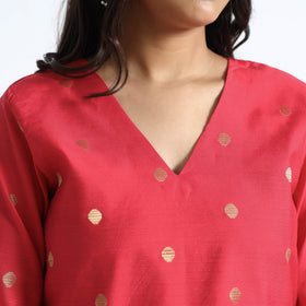  Polka Zari Buti Spun Dupion Silk Long Kurta 