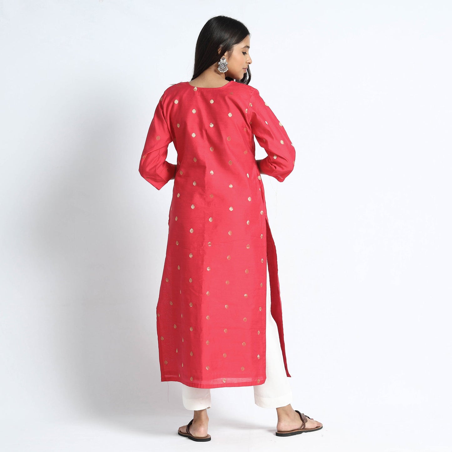  Polka Zari Buti Spun Dupion Silk Long Kurta 