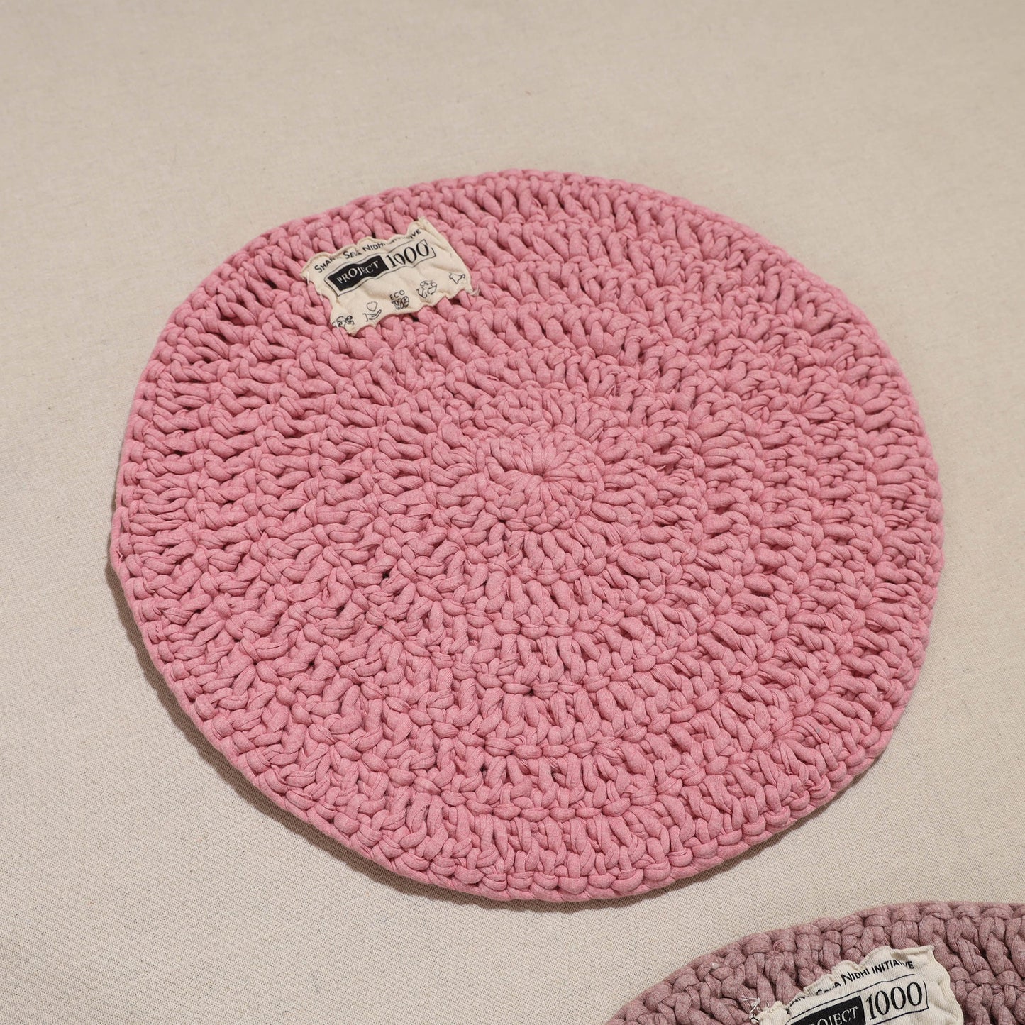  Crochet Work Upcycled Cotton Round Placemat 