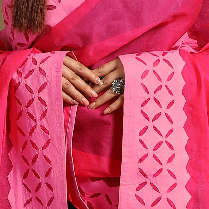 Pink - Cutwork Cotton Barmer Applique Dupatta 03