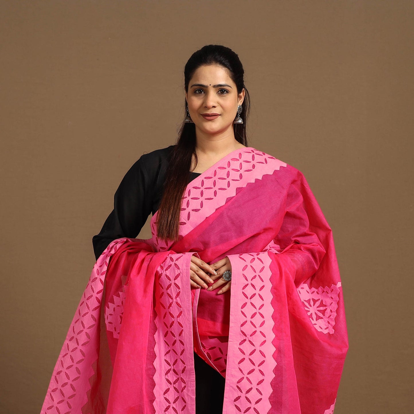 Pink - Cutwork Cotton Barmer Applique Dupatta 03