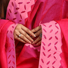 Buy Cutwork Cotton Pink Barmer Applique Dupatta