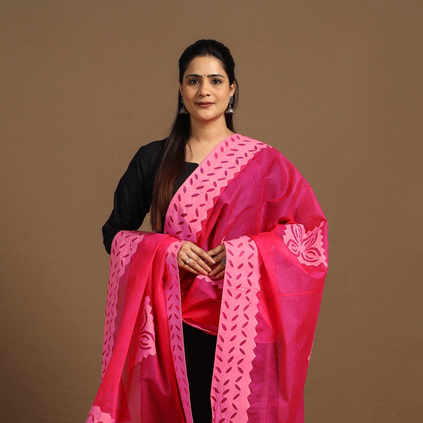 Buy Cutwork Cotton Pink Barmer Applique Dupatta