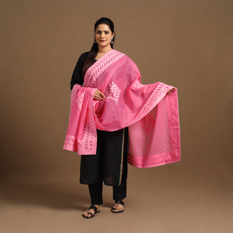 Buy Cutwork Cotton Pink Barmer Applique Dupatta