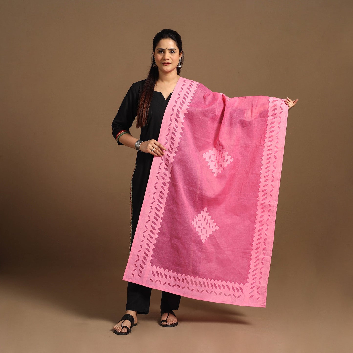 Buy Cutwork Cotton Pink Barmer Applique Dupatta