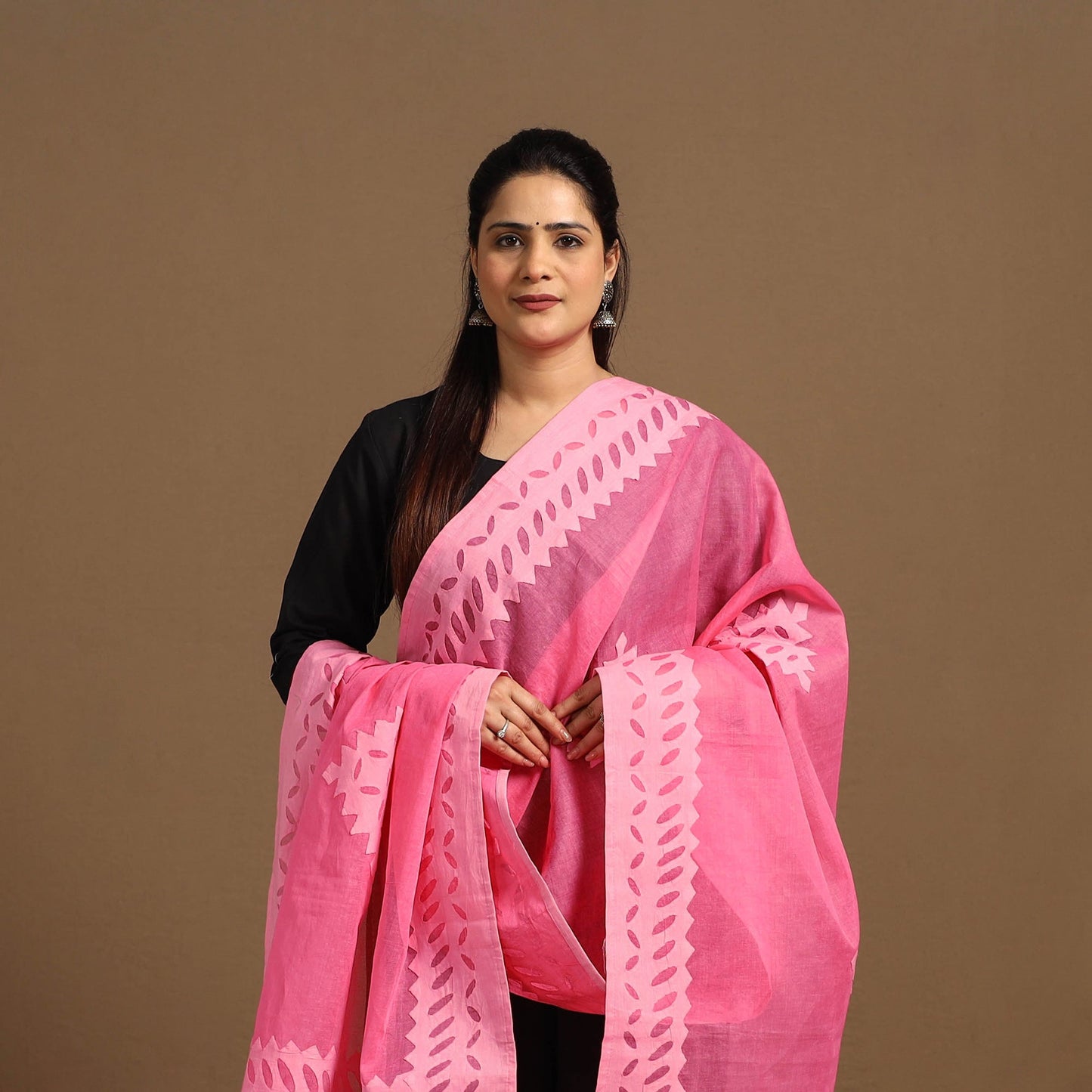 Buy Cutwork Cotton Pink Barmer Applique Dupatta