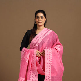 Buy Cutwork Cotton Pink Barmer Applique Dupatta