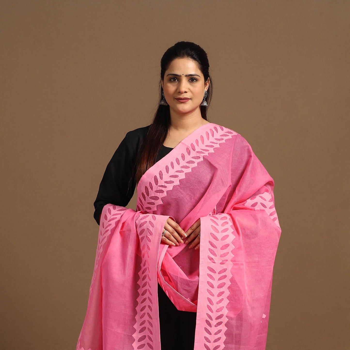 Buy Cutwork Cotton Pink Barmer Applique Dupatta