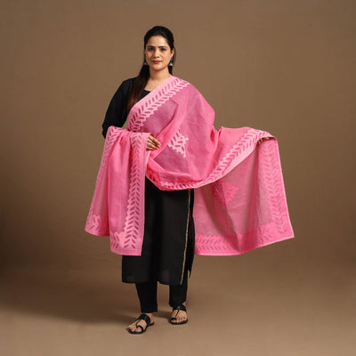 Buy Cutwork Cotton Pink Barmer Applique Dupatta