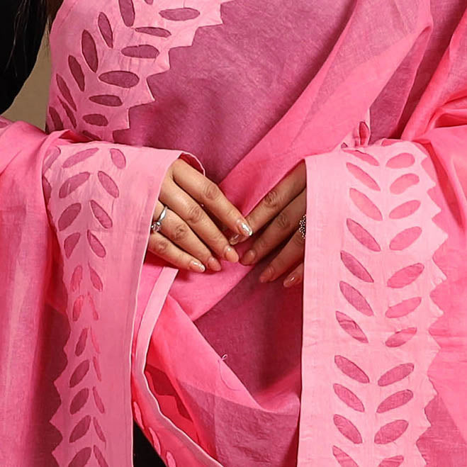 Buy Cutwork Cotton Pink Barmer Applique Dupatta