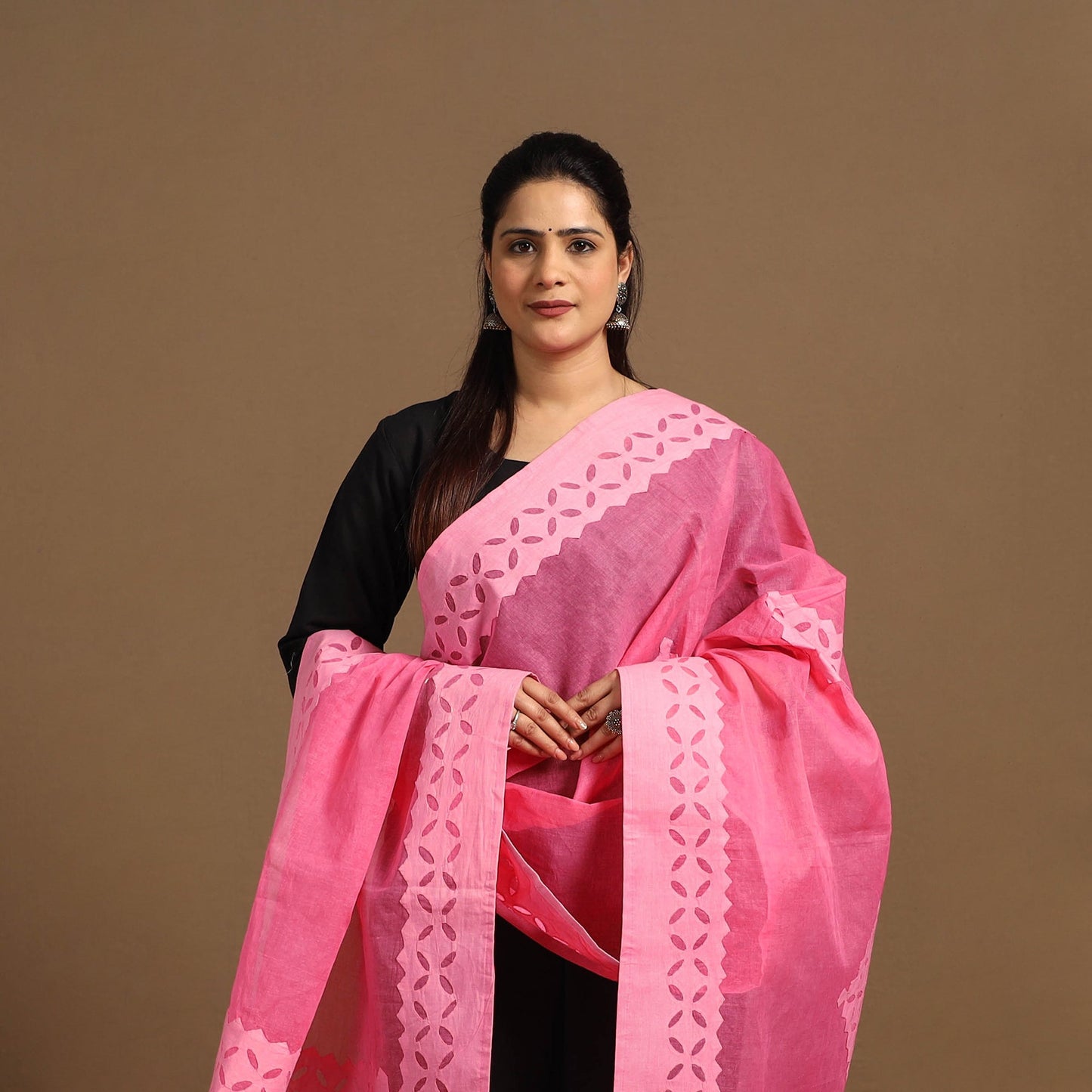 Pink - Cutwork Cotton Barmer Applique Dupatta 41