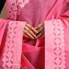 Pink - Cutwork Cotton Barmer Applique Dupatta 41