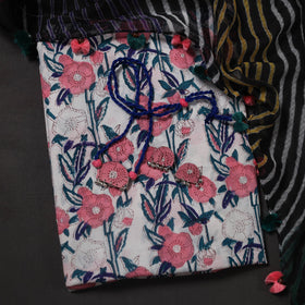 Pink Designer! Block Print Cotton Dress Material with Jewellery Set