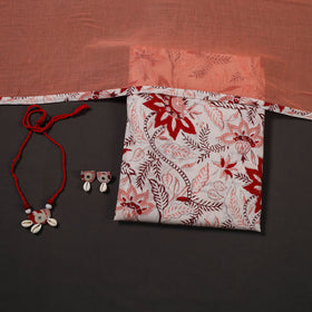 Pink Designer! Block Print Cotton Dress Material with Jewellery Set 