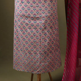 Pink Designer! Block Print Cotton Dress Material with Jewellery Set