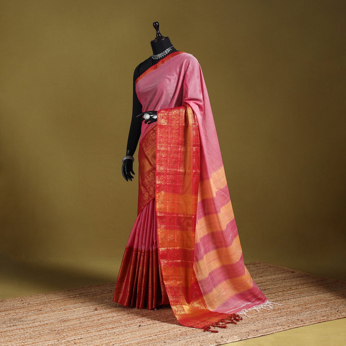 Pink - dharwad cotton saree with border 04 - handcrafted
