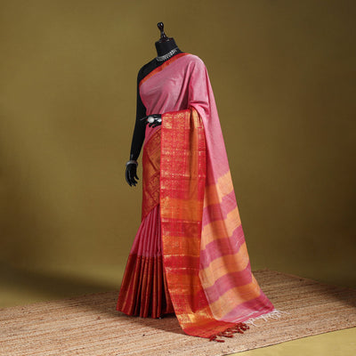 Pink - dharwad cotton saree with border 04 - handcrafted