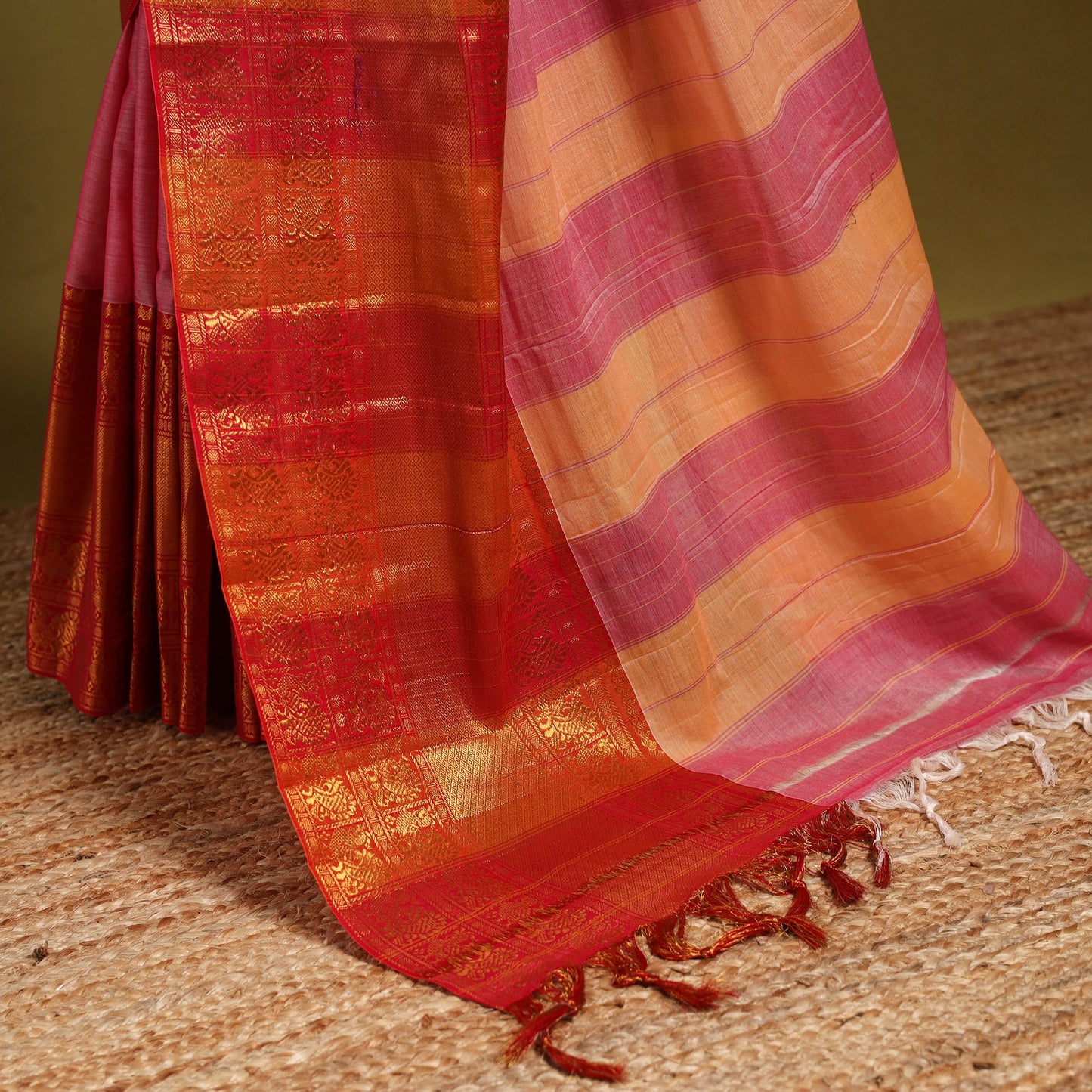 Pink - dharwad cotton saree with border 04 - handcrafted