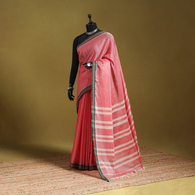 Pink - dharwad cotton saree with border 41 - handcrafted