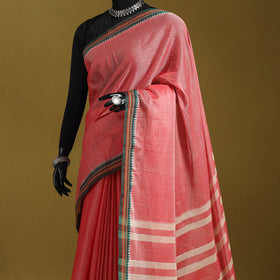 Pink - dharwad cotton saree with border 41 - handcrafted