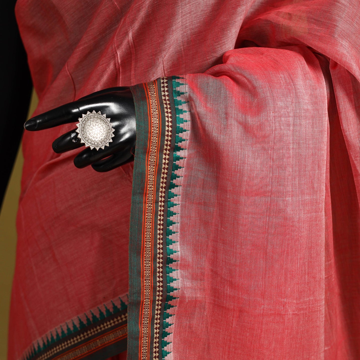 Pink - dharwad cotton saree with border 41 - handcrafted