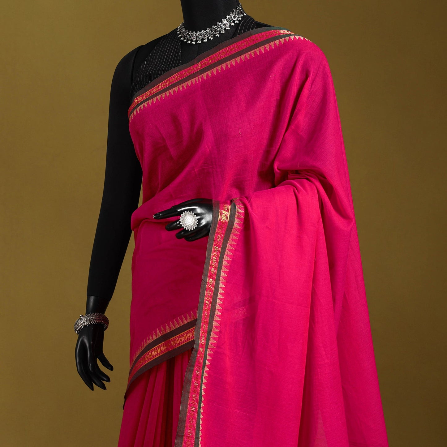 Pink - dharwad cotton saree with border 45 - handcrafted