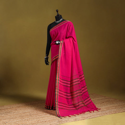 Pink - dharwad cotton saree with border 45 - handcrafted