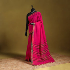 Pink - dharwad cotton saree with border 45 - handcrafted