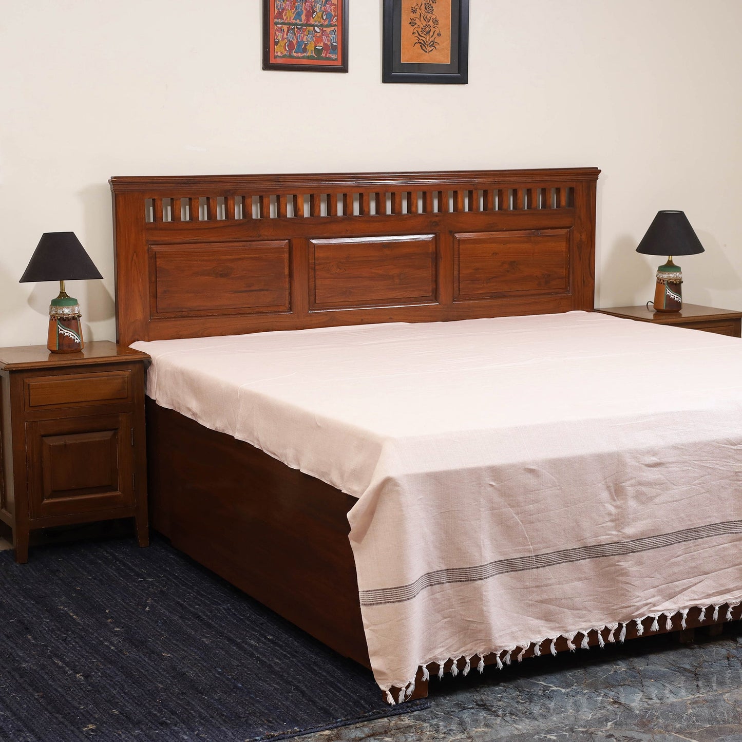 Pink - double handloom cotton bed sheet (108 x 90 in) 12