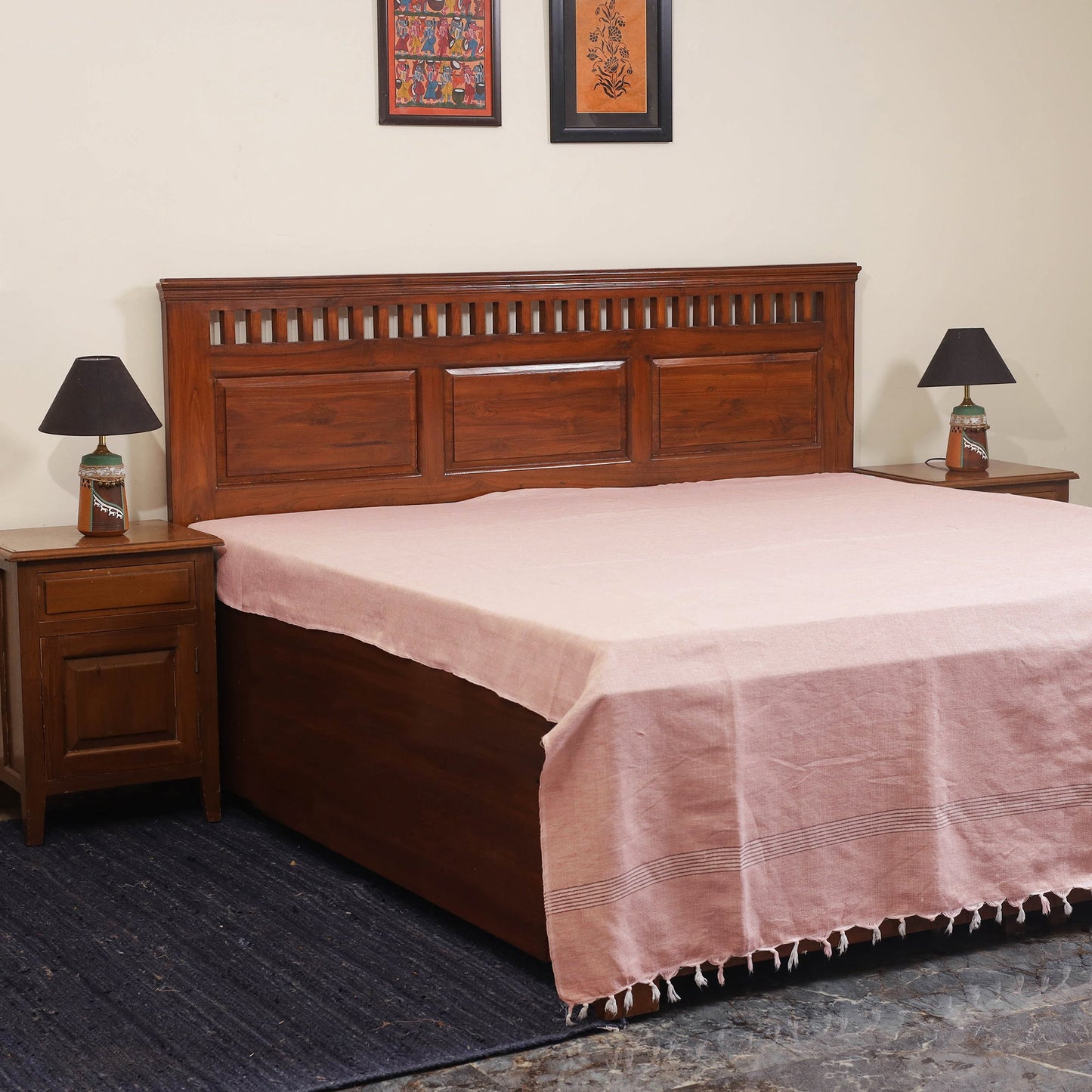 Pink - double handloom cotton bed sheet (108 x 90 in) 45