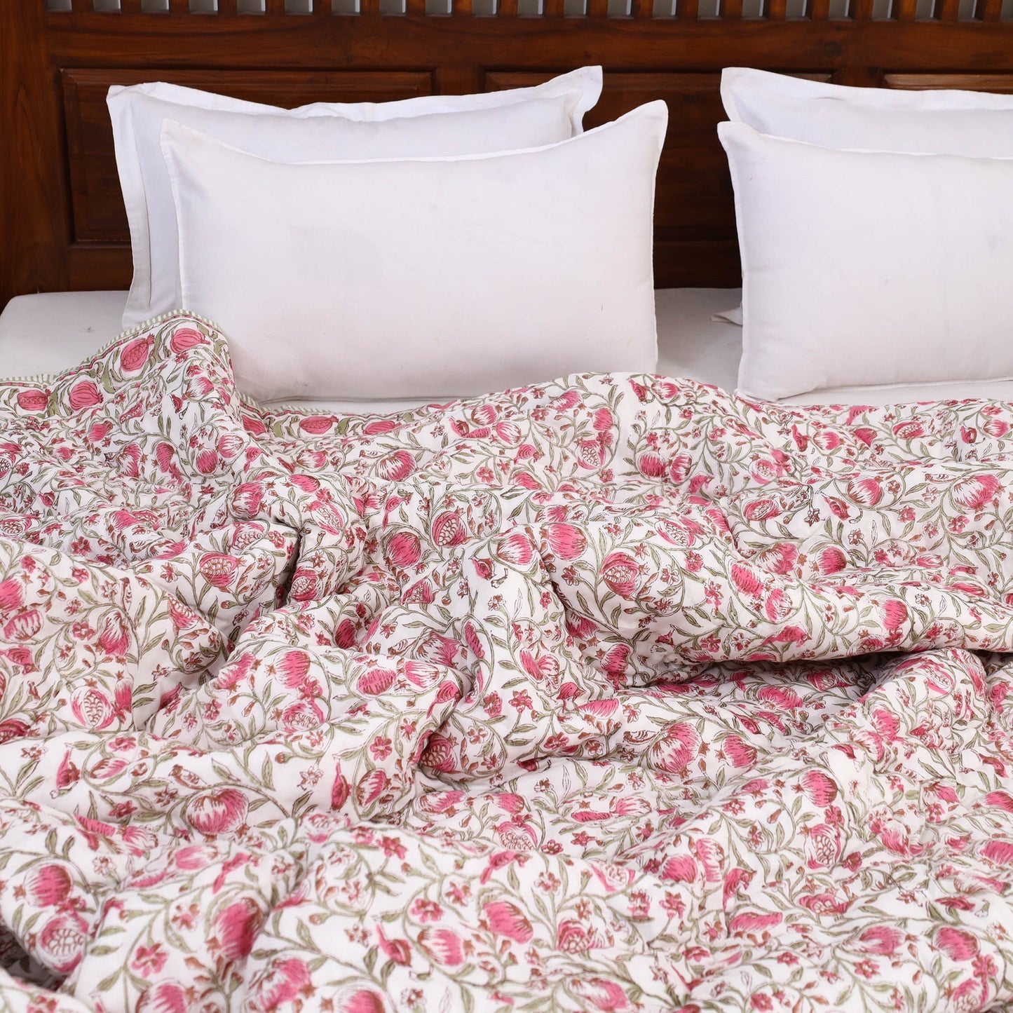 Pink - double - reversible sanganeri cotton quilt 23