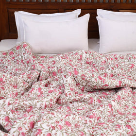 Pink - double - reversible sanganeri cotton quilt 23