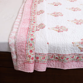 Pink - double - reversible sanganeri cotton quilt set 07