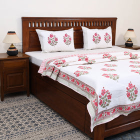 Pink - double - reversible sanganeri cotton quilt set 09