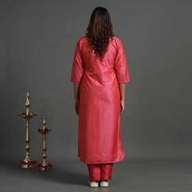Pink - elegant banarasi brocade silk kurta with pant set