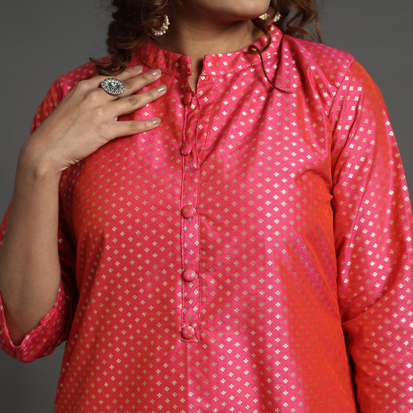 Pink - elegant banarasi brocade silk kurta with pant set